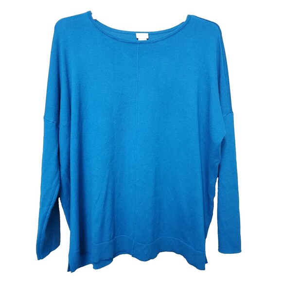 Chico's Teal Center Seam Cashmere Blend Scoop Neck Long Sleeve Sweater Size 3 XL - Picture 1 of 6